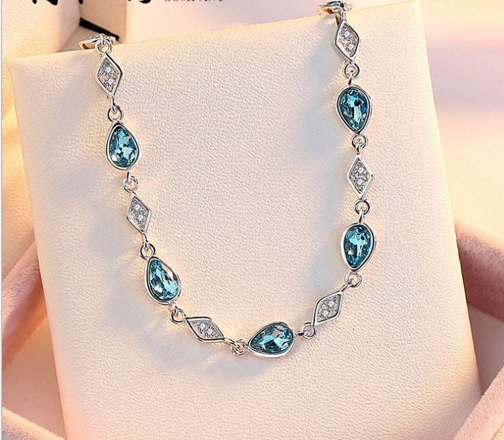 Austrian Blue Crystal Bracelet — 925 Sterling Silver