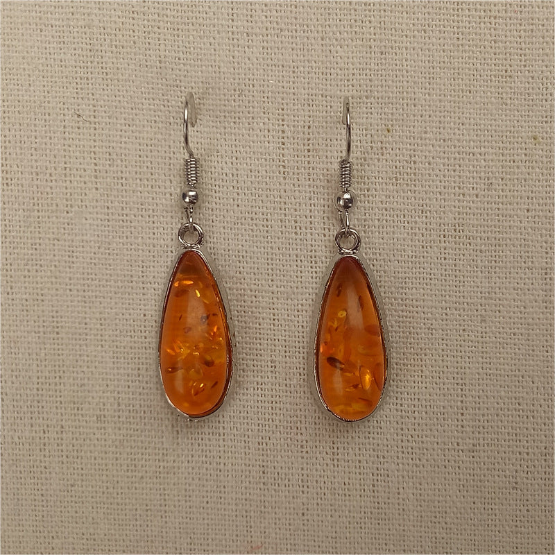 Amber Gemstone Necklace & Earring Set – Mixed Gem Inlay Box Chain Boho Luxury Jewelry for Women