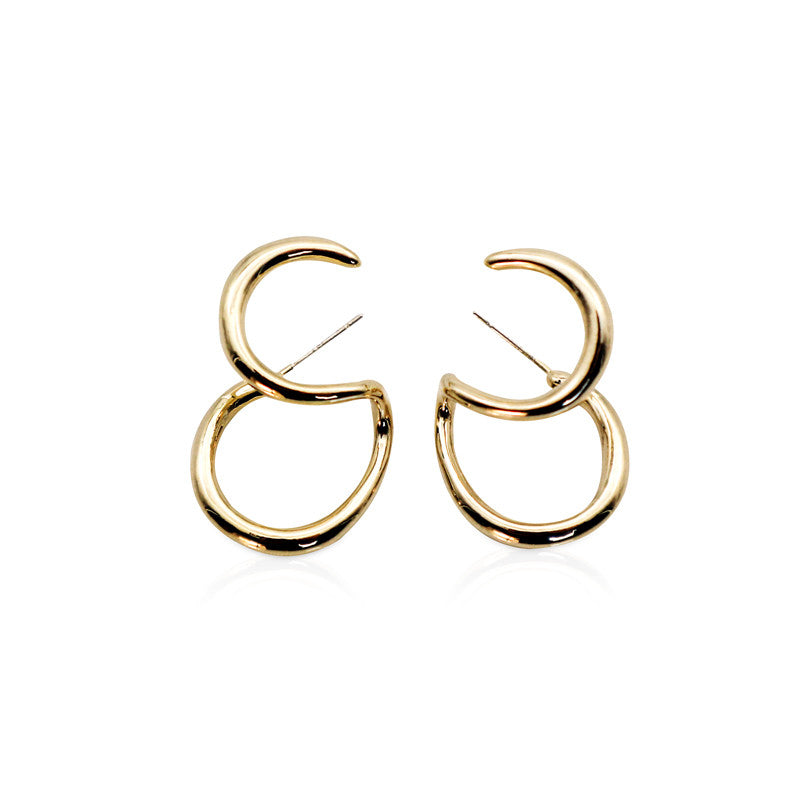 European Style Gold Hoop Earrings — Double Ring Design