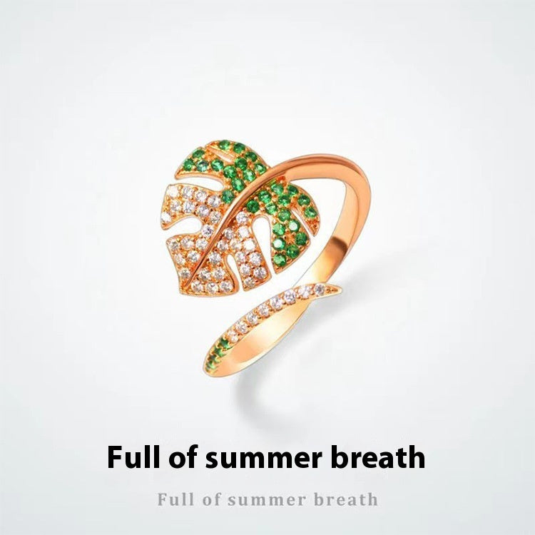 Silver Leaf Blossom Open Ring – Women’s Adjustable