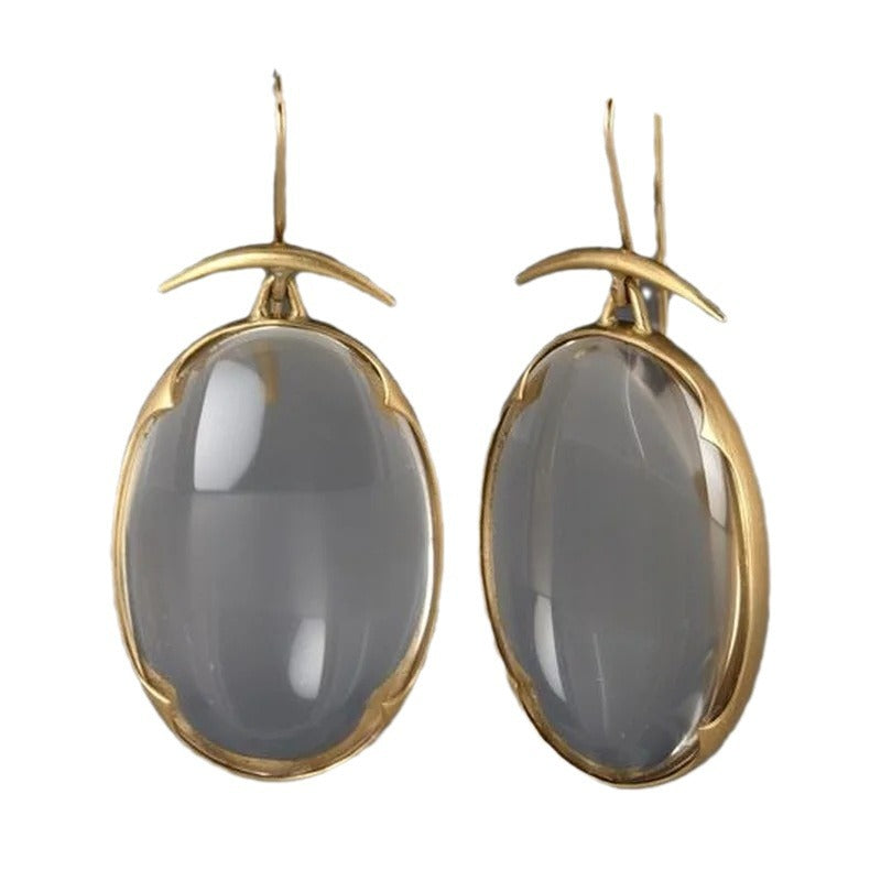 Gem Pendant Vintage Earrings – Gold Water Flow Design