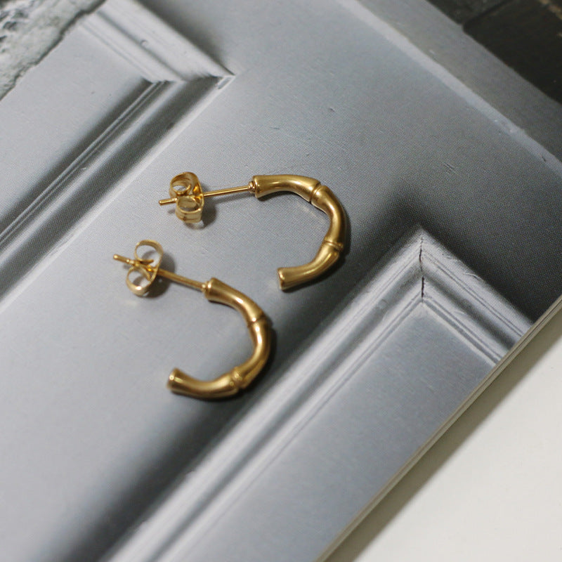 Bamboo Stud Earrings – Titanium Steel