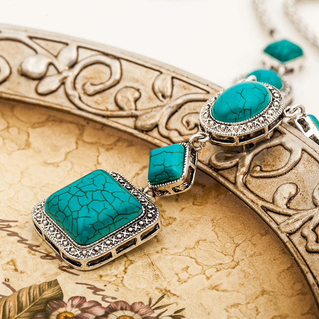 Turquoise Vintage Statement Necklace – Alloy, Boho, Women's