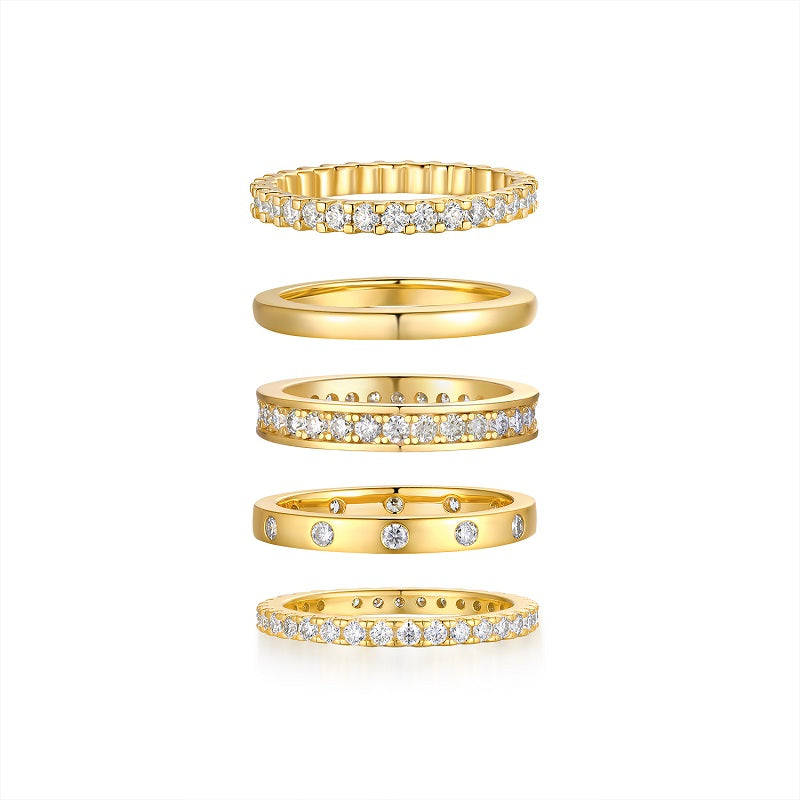 Golden Stars Moissanite Ring Set – S925 Sterling Silver