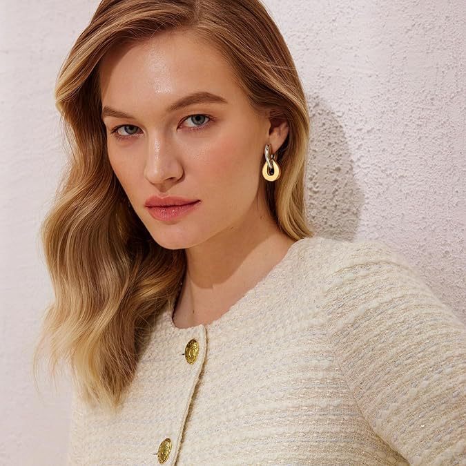 Geometric Drop Earrings — Electroplated Gold & Silver