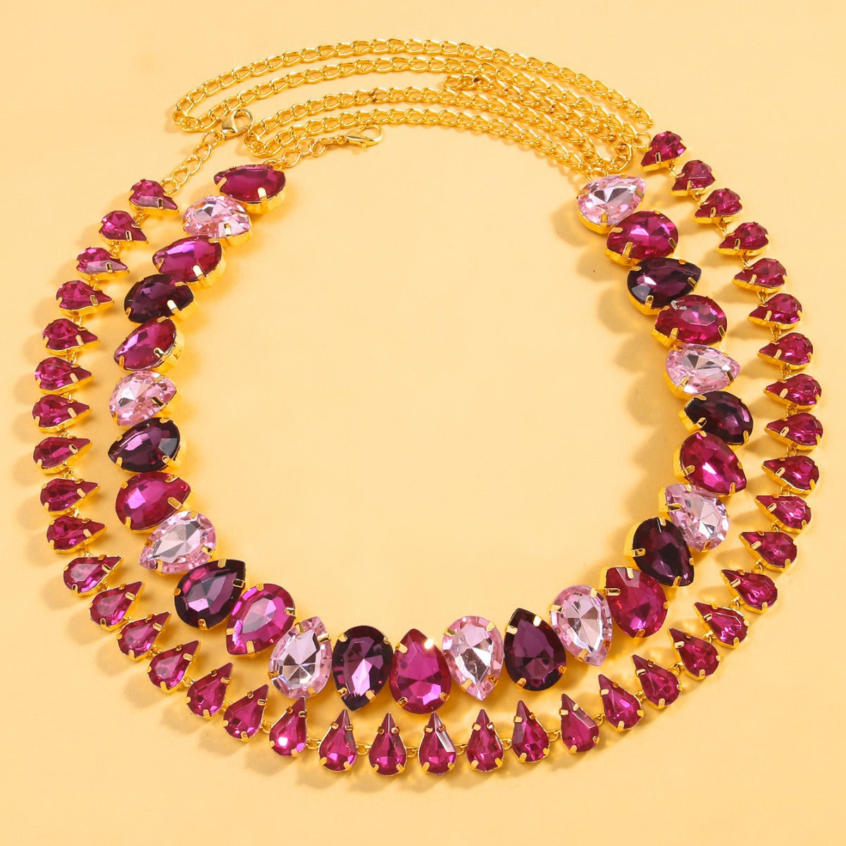 Double-Layer Rhinestone Drop Necklace – Gold & Silver, Ellipse, Statement Jewelry