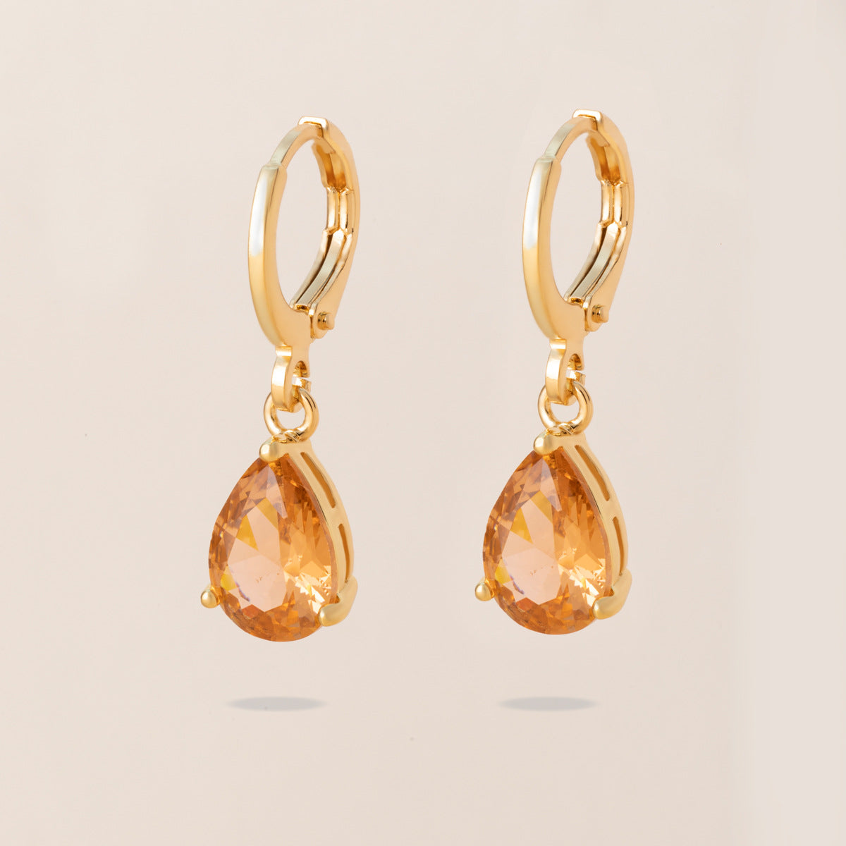 Colorful Zircon Teardrop Earrings – Retro Copper Beveled Studs