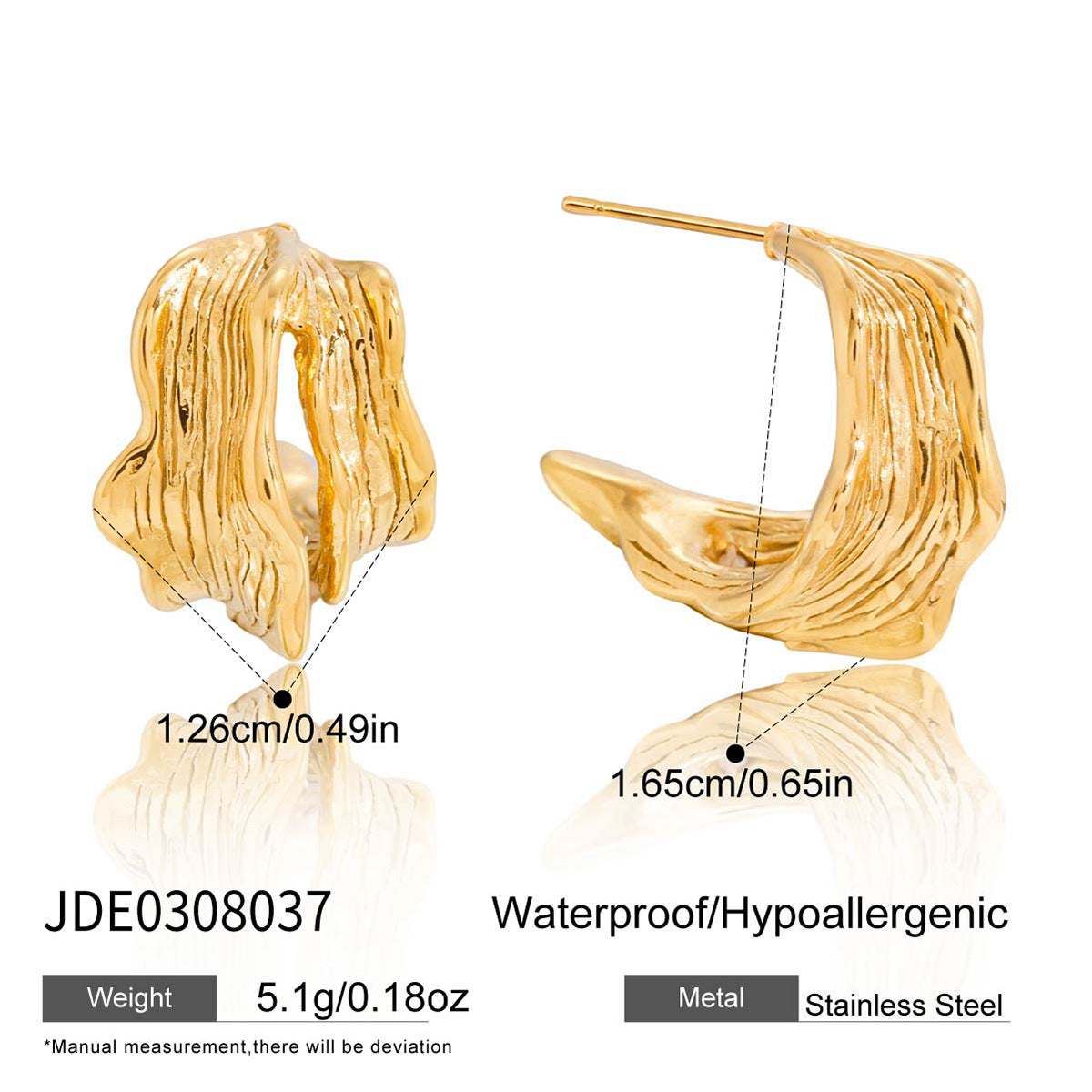 Classic 18K Gold Wave Hoop Earrings – Stainless Steel C-Shape Geometric Luxury Jewelry for Women
