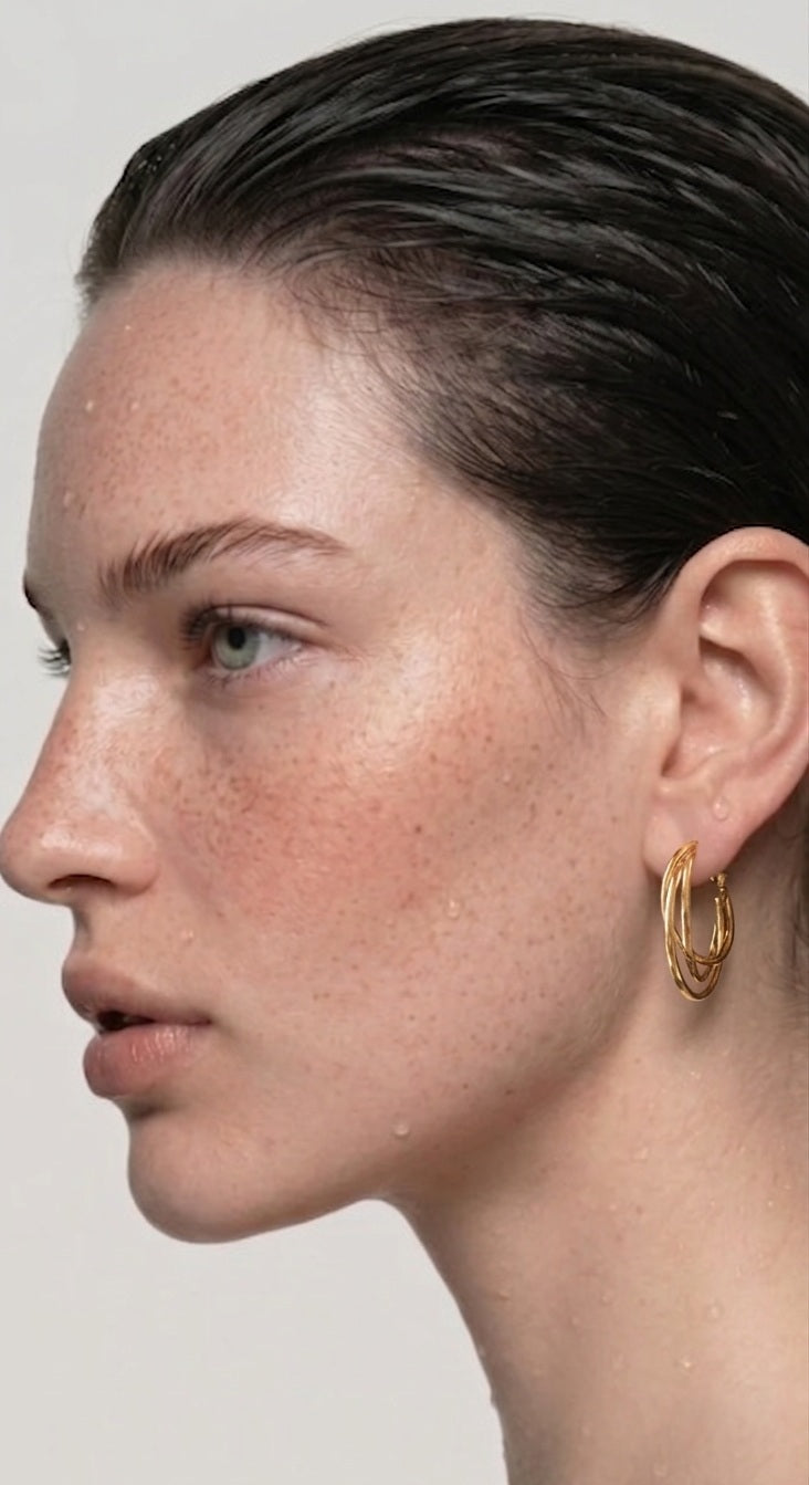Multi-Line Hoop Earrings – Gold-Plated Brass