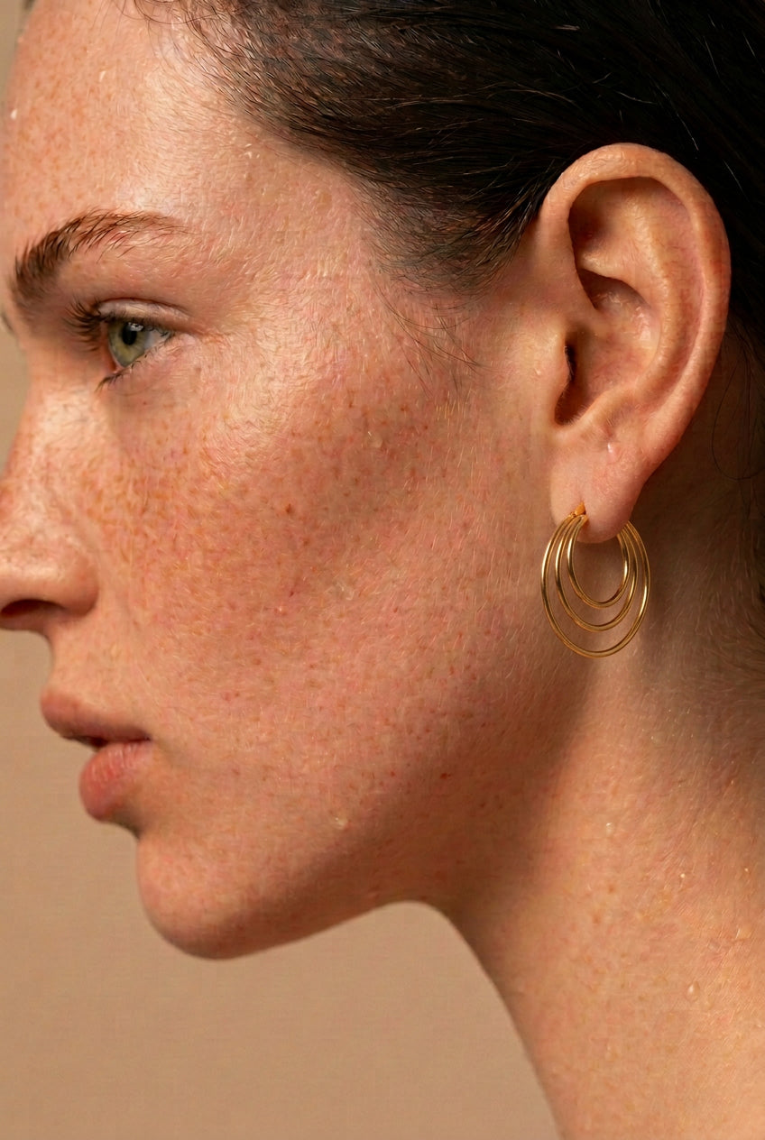 Multi-Line Hoop Earrings – Gold-Plated Brass