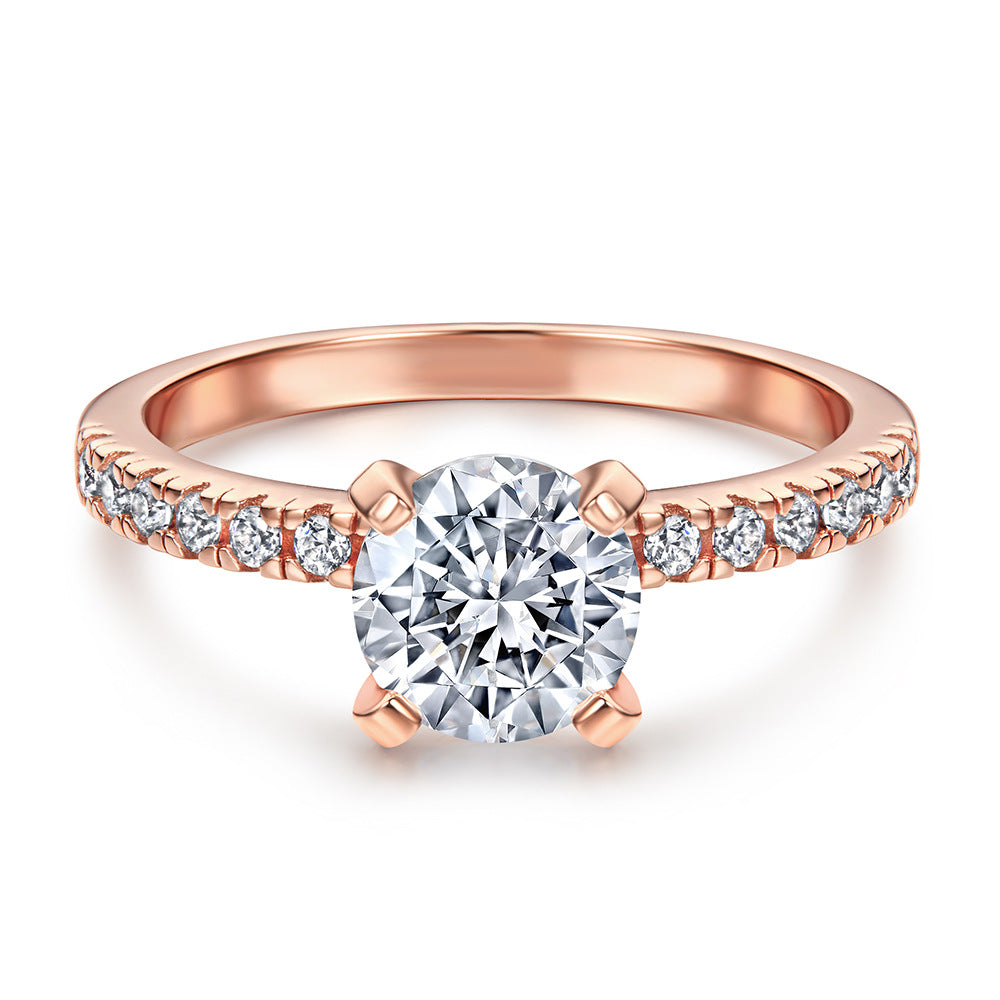 925 Silver Zircon Geometric Ring – White & Rose Gold