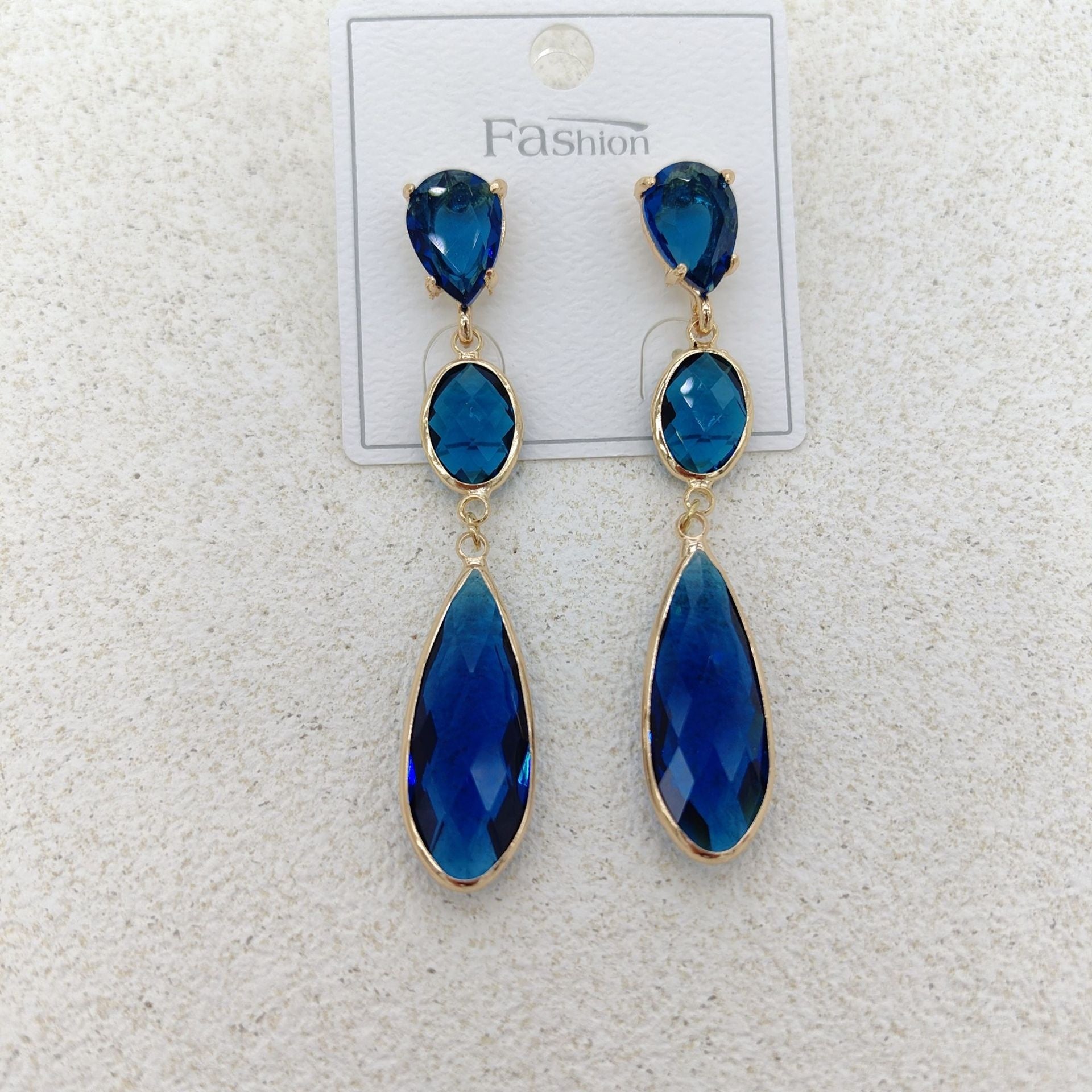 Crystal Glass Drop Earrings — Geometric Long Dangle