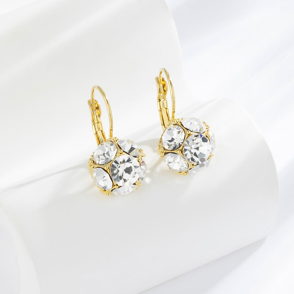 Crystal Ball Drop Earrings – Geometric Copper Ear Clips
