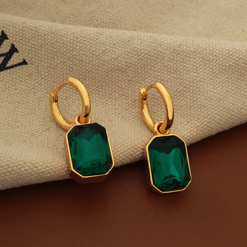 Gold Gemstone Huggie Hoop Earrings – Retro Copper Drop Earrings for Women