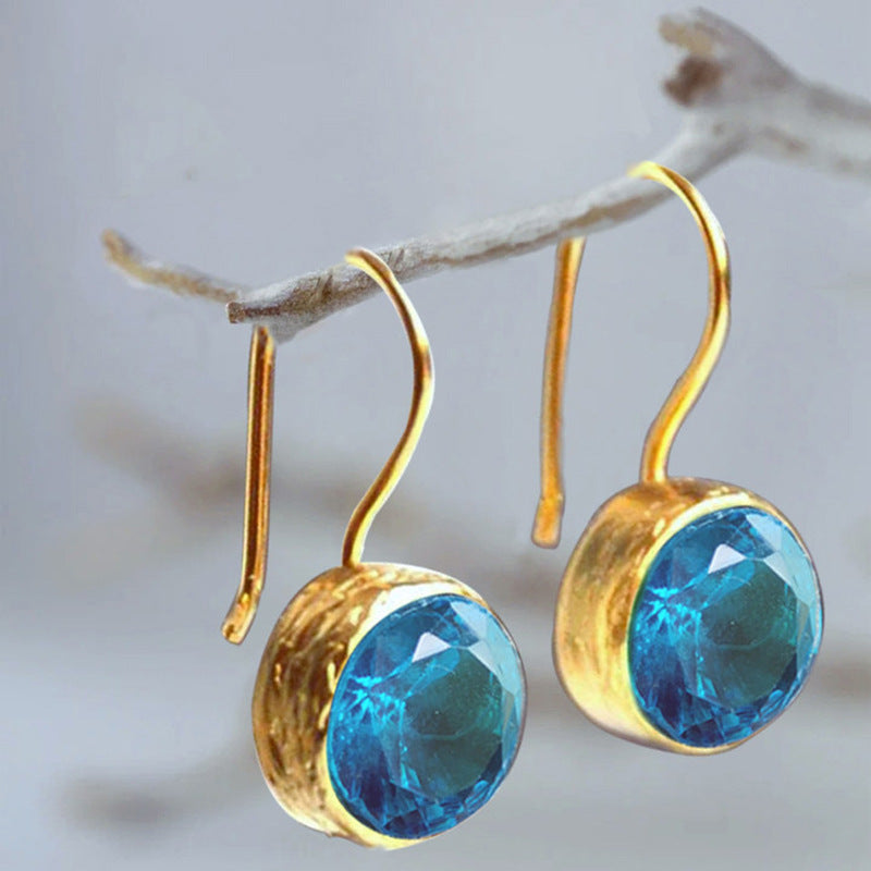 Minimalist Gold Faceted Stone Drop Earrings – Electroplated Metal Fashion