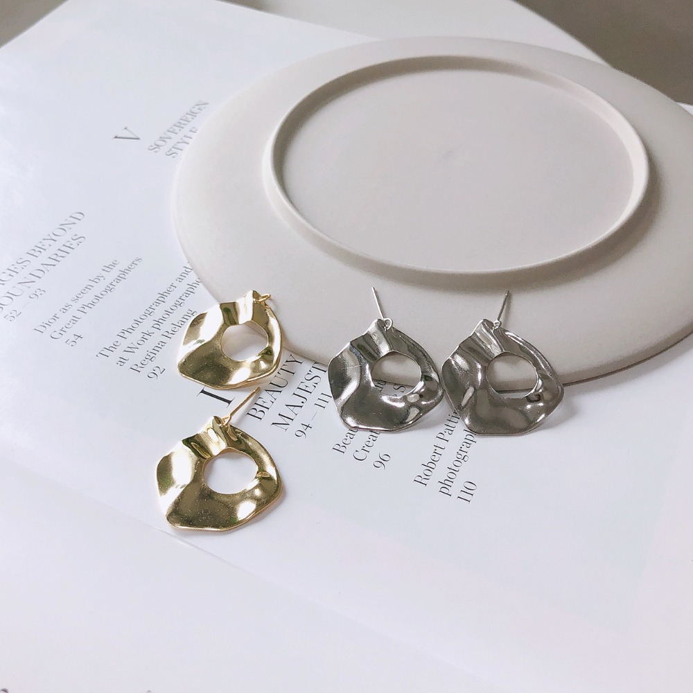Irregular Waterdrop Stud Earrings – 925 Sterling Silver, Vintage Fashion, Gold & Silver
