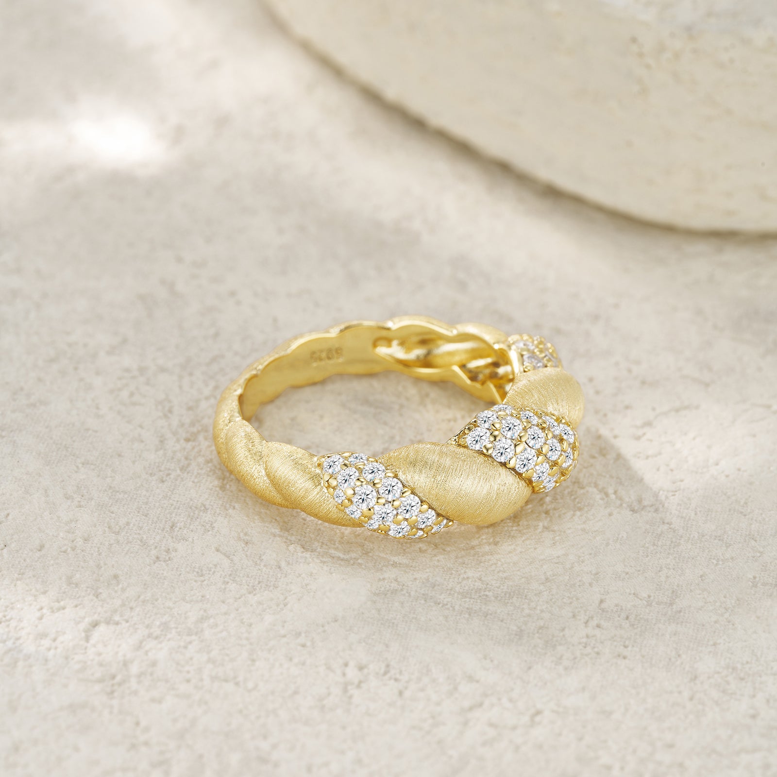 Moissanite Sterling Silver Ring Set – Gold Diamond Finish