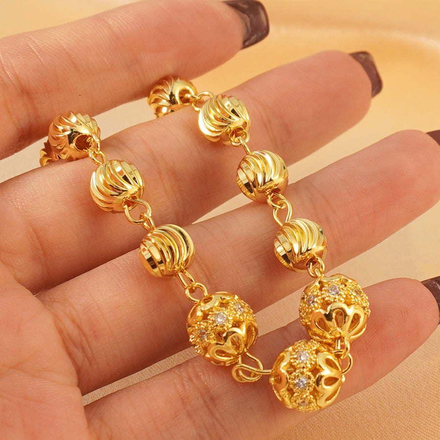 Women's Gold Petal Zircon Heart Bracelet – 24K Electroplated Copper