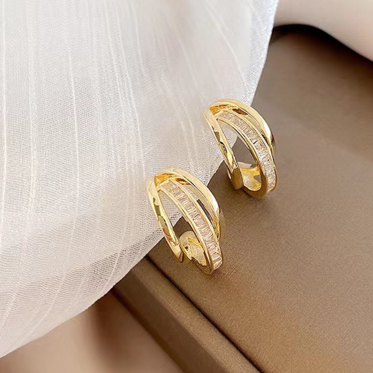 925 Silver Zircon C-Ring Earrings