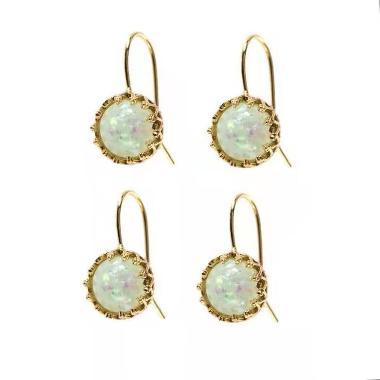 Gold Circular Moonstone Drop Earrings – Electroplated Alloy European Style Luxury Jewelry for Women