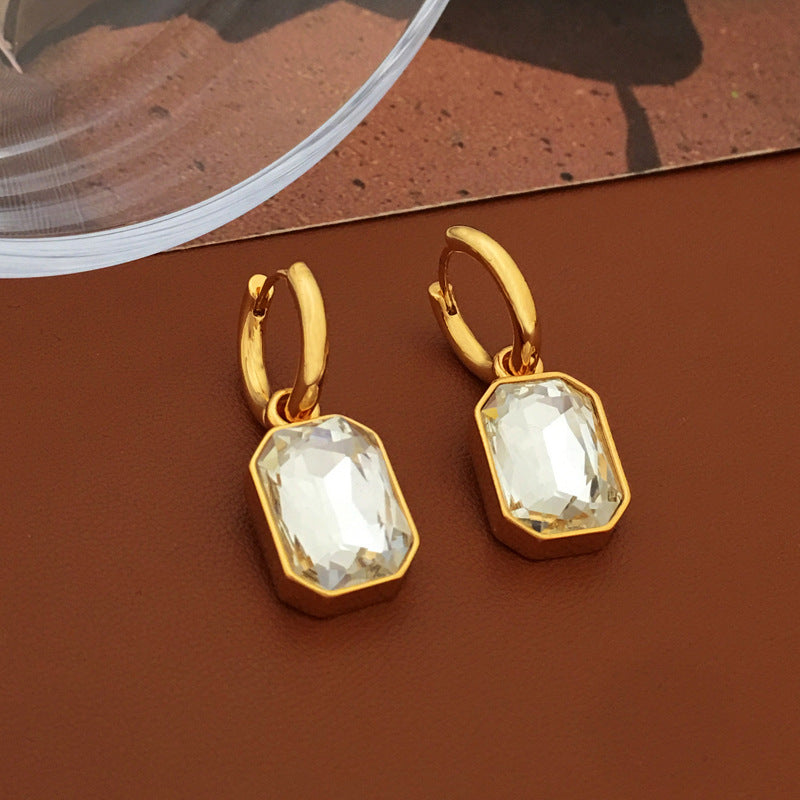 Gold Gemstone Huggie Hoop Earrings – Retro Copper Drop Earrings for Women