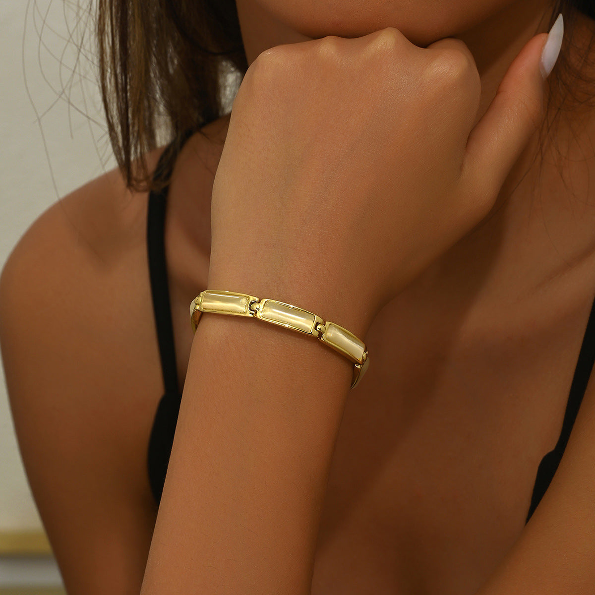 Gold Bamboo Bracelet - Luxury Minimalist Statement Bangle