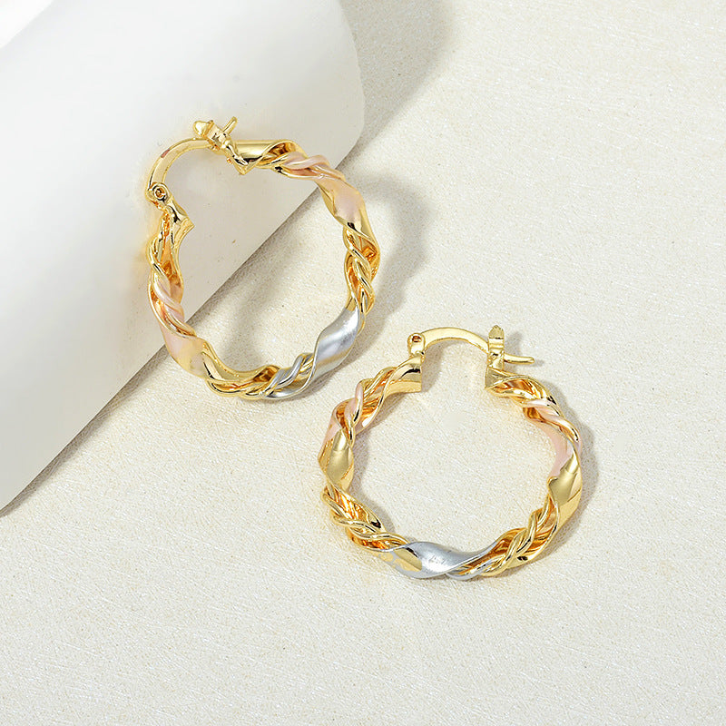 Gold Twisted Rope Hoop Earrings – Electroplated Copper Tarnish-Free Luxury Jewelry for Women