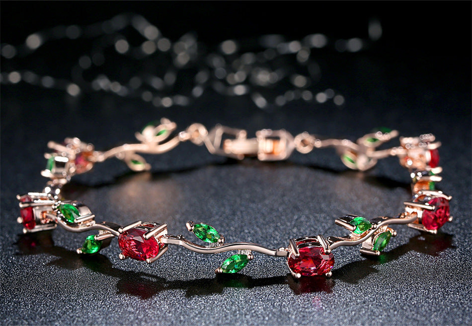 Crystal Zircon Tennis Bracelet – Rose Gold Plated, Egg-Cut & Marquise Stones, Women's