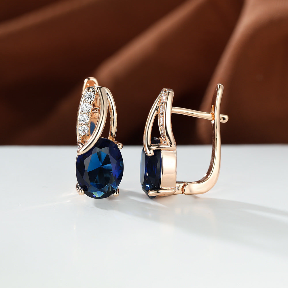 Champagne Gold Zircon Ear Clips – Diamond-Cut Copper Huggie Earrings for Women