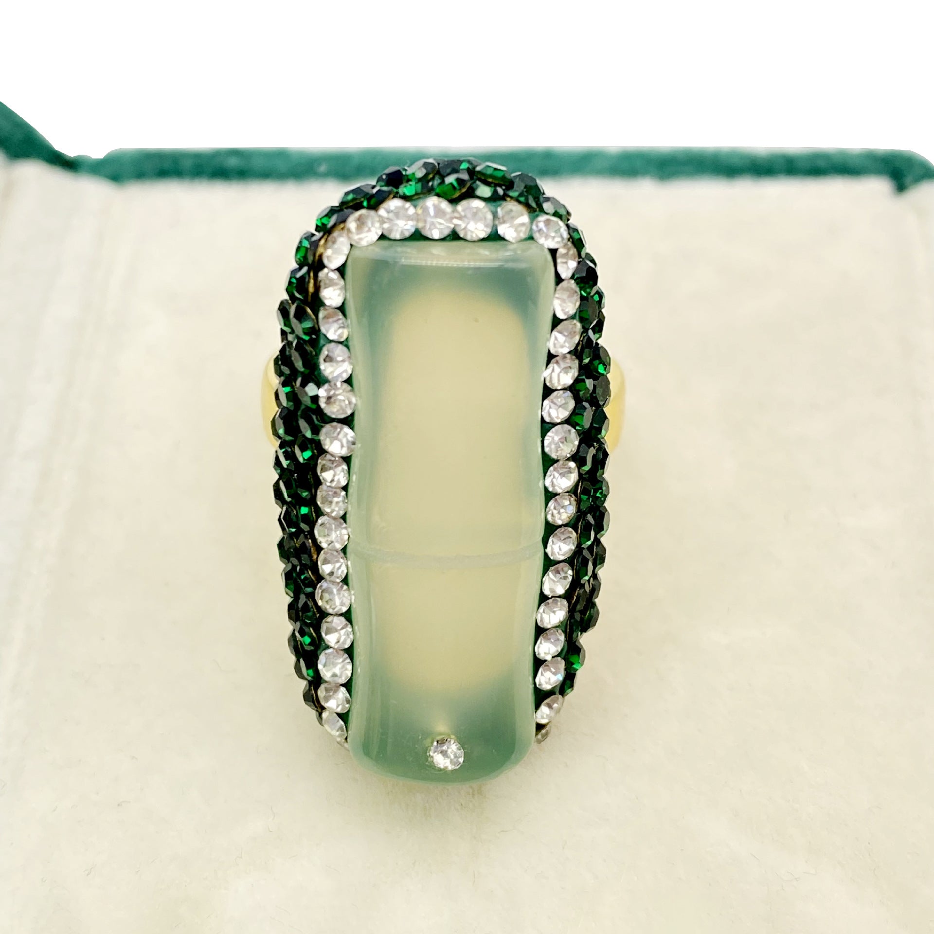 18K Gold Chalcedony Ring – Live Edge Bamboo Design