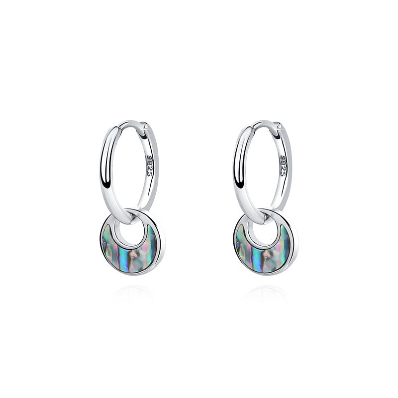 Abalone Shell Hoop Earrings – 925 Sterling Silver, Vintage European Style