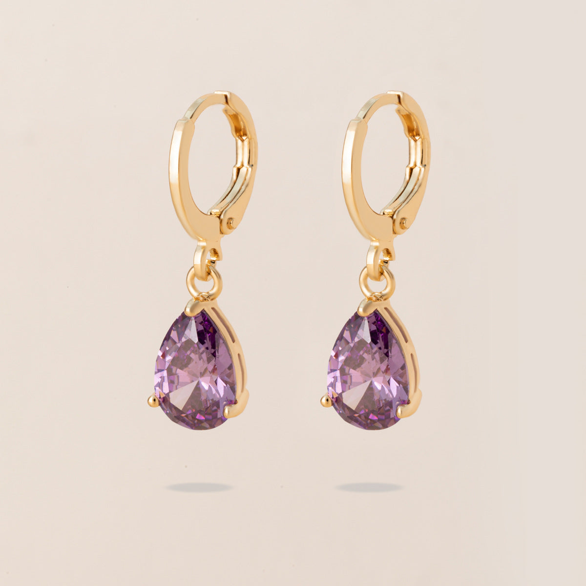 Colorful Zircon Teardrop Earrings – Retro Copper Beveled Studs