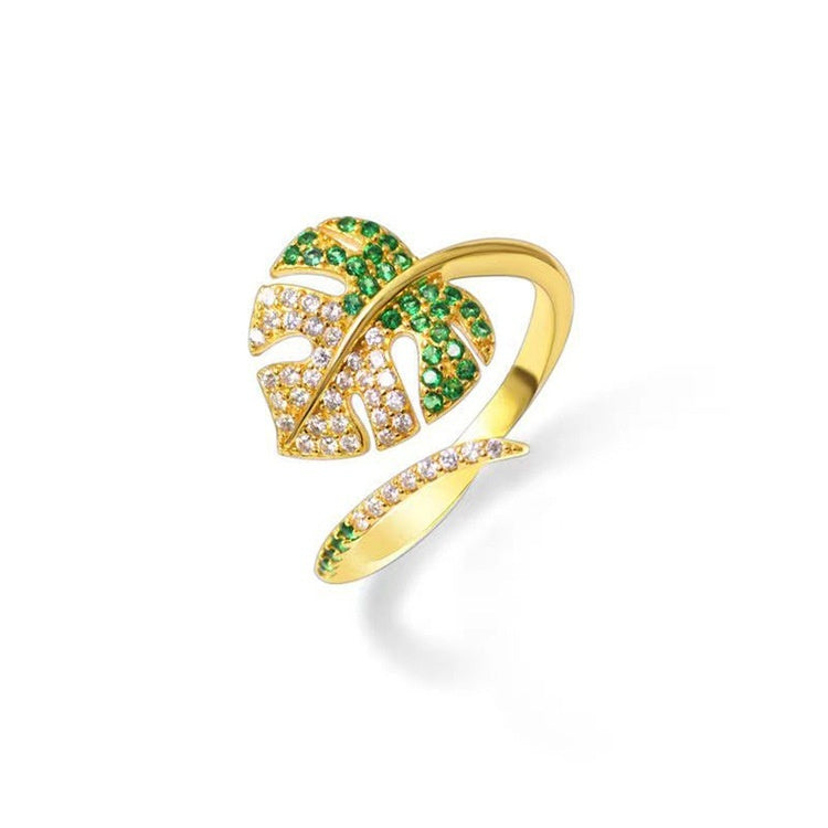 Silver Leaf Blossom Open Ring – Women’s Adjustable