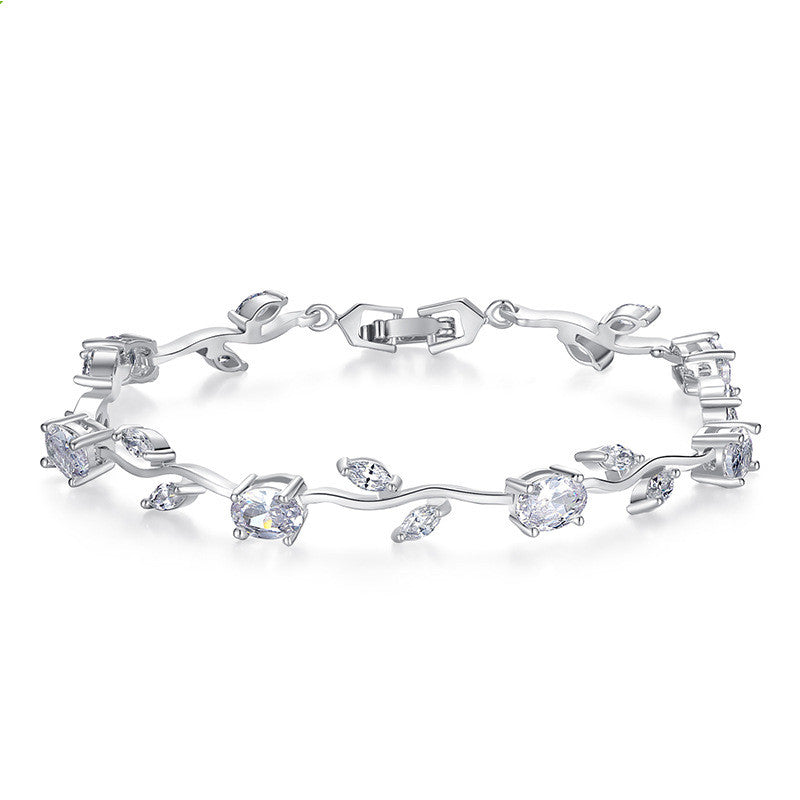 Crystal Zircon Tennis Bracelet – Rose Gold Plated, Egg-Cut & Marquise Stones, Women's
