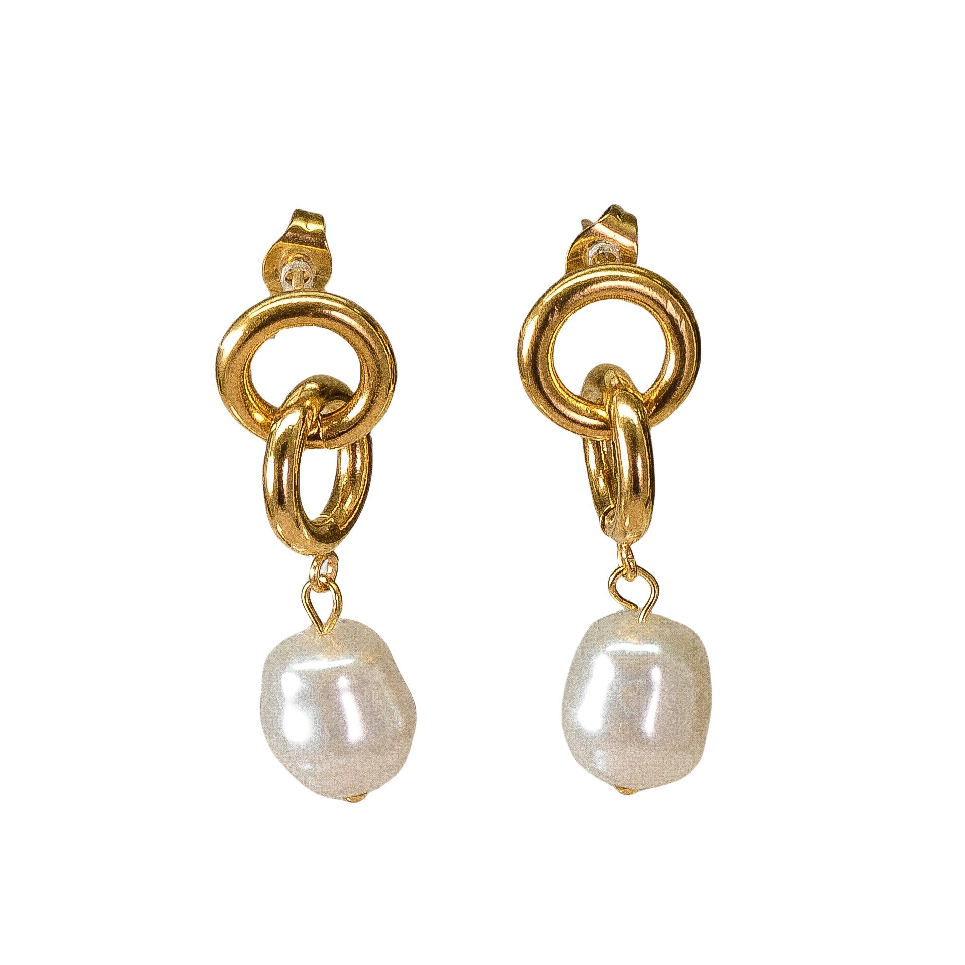 18K Gold Pearl Chain Hoop Earrings – Retro Studs