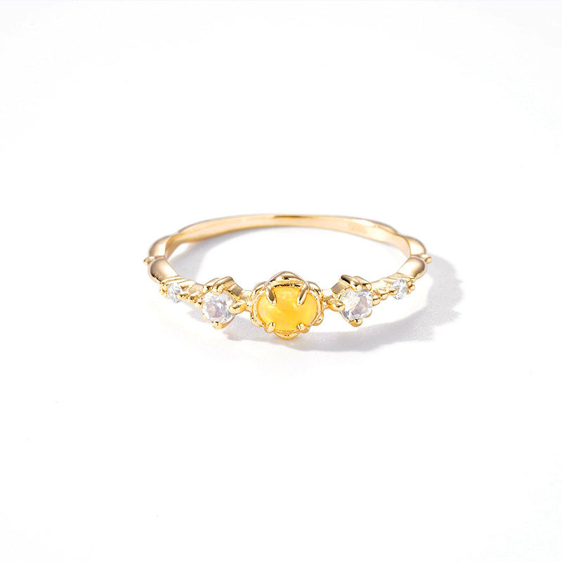 925 Silver 14K Gold Opal Ring – Women’s Delicate Band