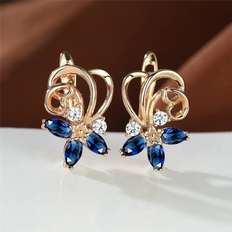 Gold Sapphire Blue Flower Zircon Drop Earrings – Copper Fashion