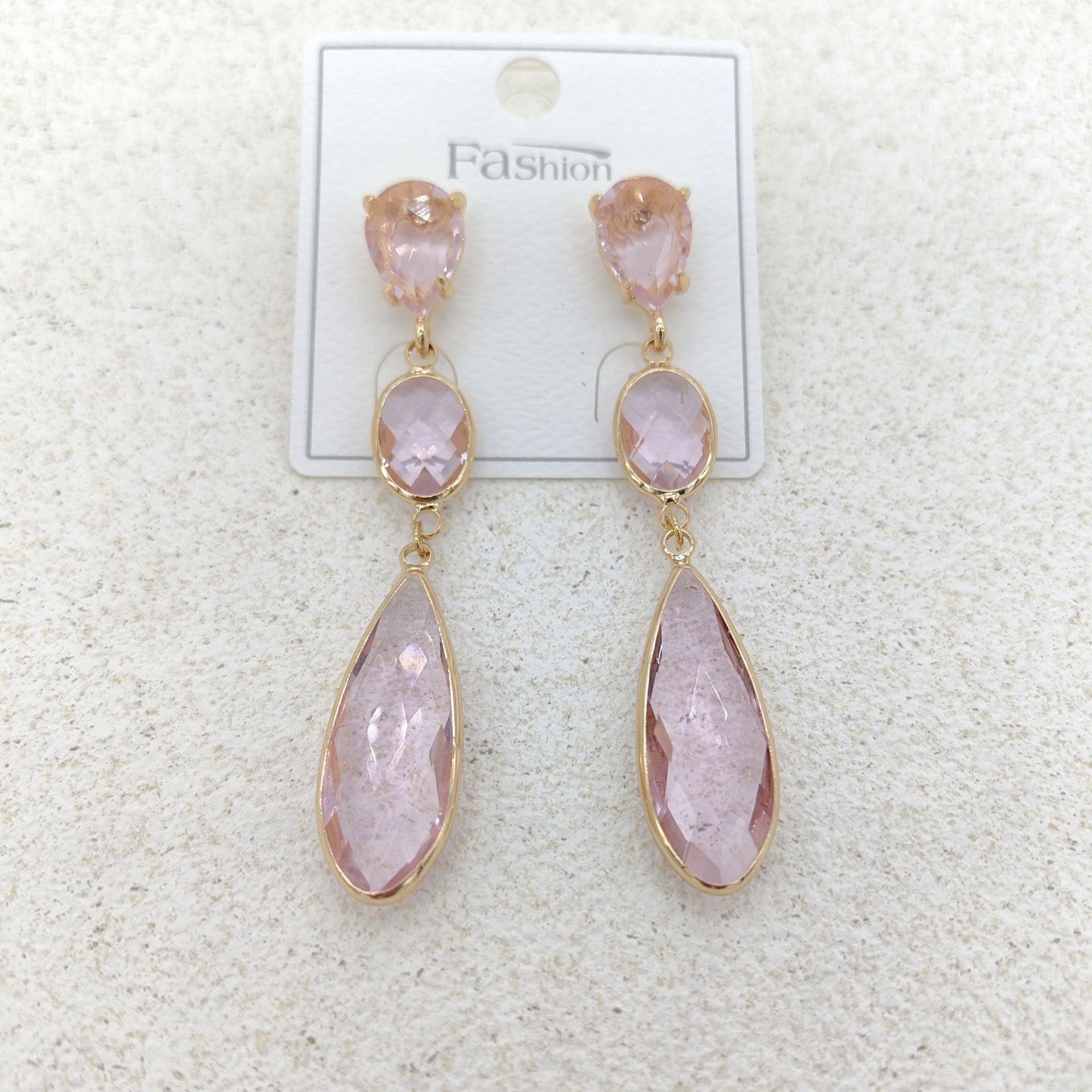 Crystal Glass Drop Earrings — Geometric Long Dangle