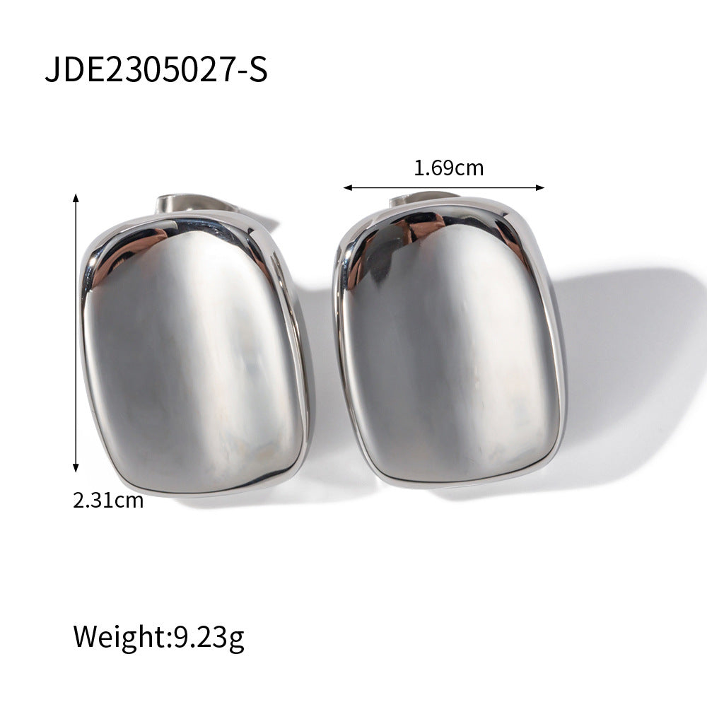 18K Gold Rectangular Chunky Stud Earrings – INS-Style Stainless Steel for Women