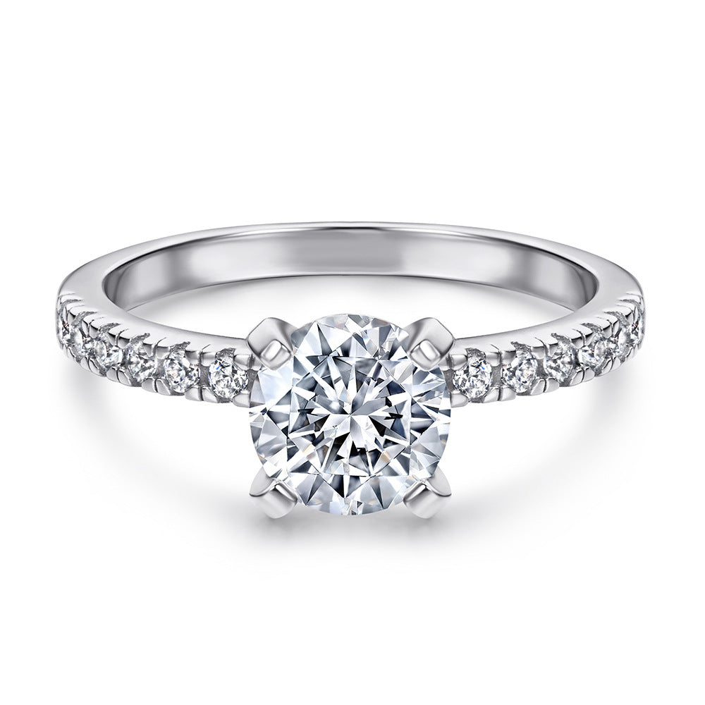 925 Silver Zircon Geometric Ring – White & Rose Gold