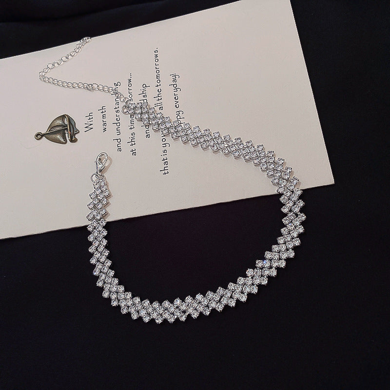 Full Rhinestone Clavicle Necklace – Silver