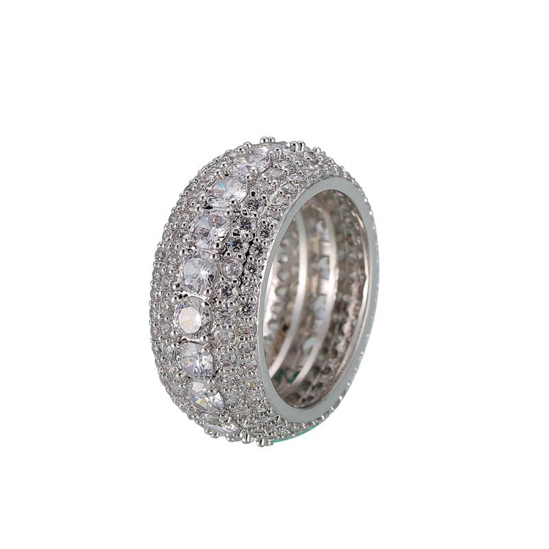 Five-Row Zircon Pavé Band Ring – Gold & Silver