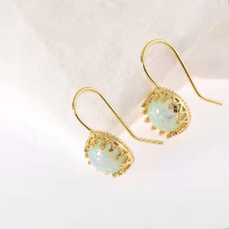 Gold Circular Moonstone Drop Earrings – Electroplated Alloy European Style Luxury Jewelry for Women