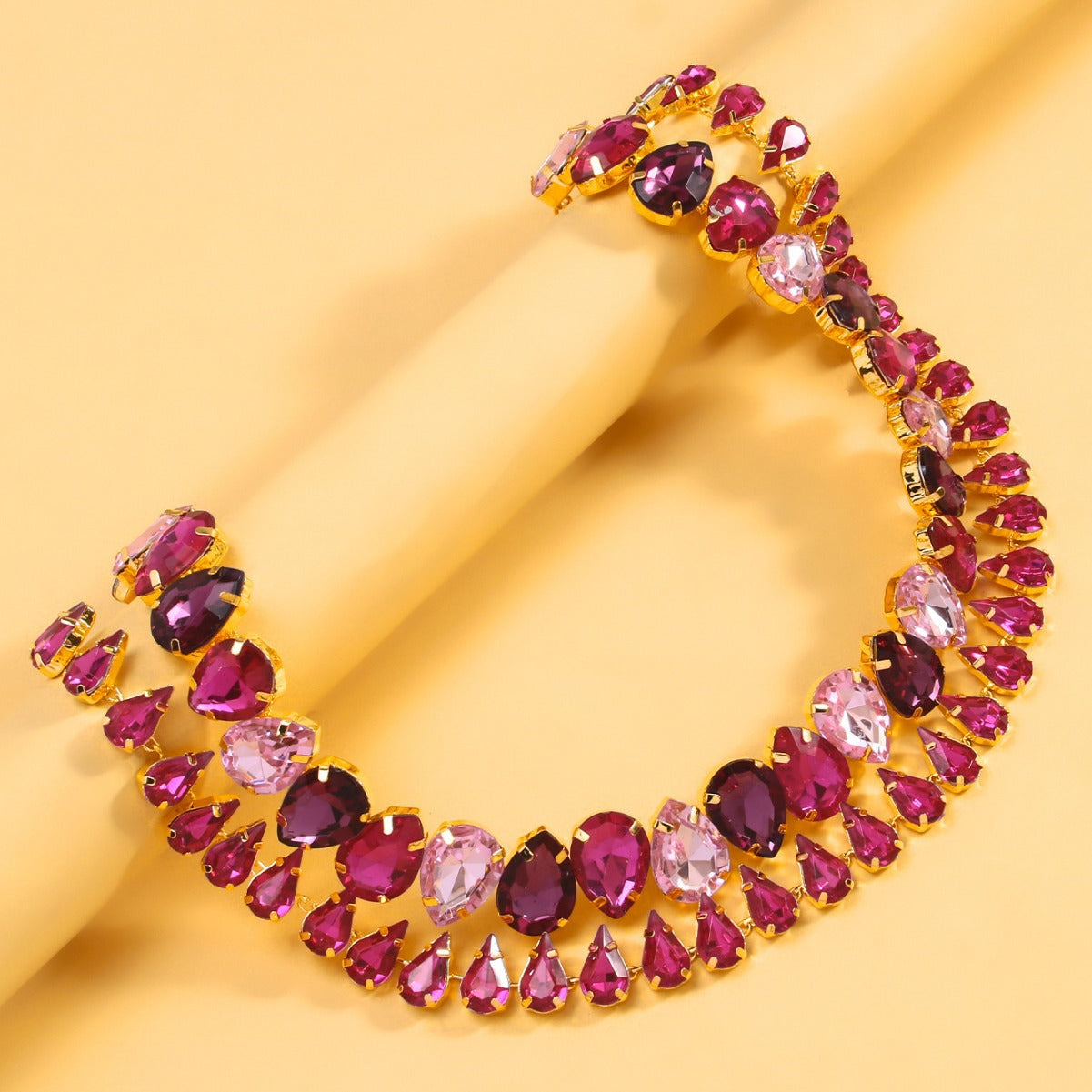 Double-Layer Rhinestone Drop Necklace – Gold & Silver, Ellipse, Statement Jewelry