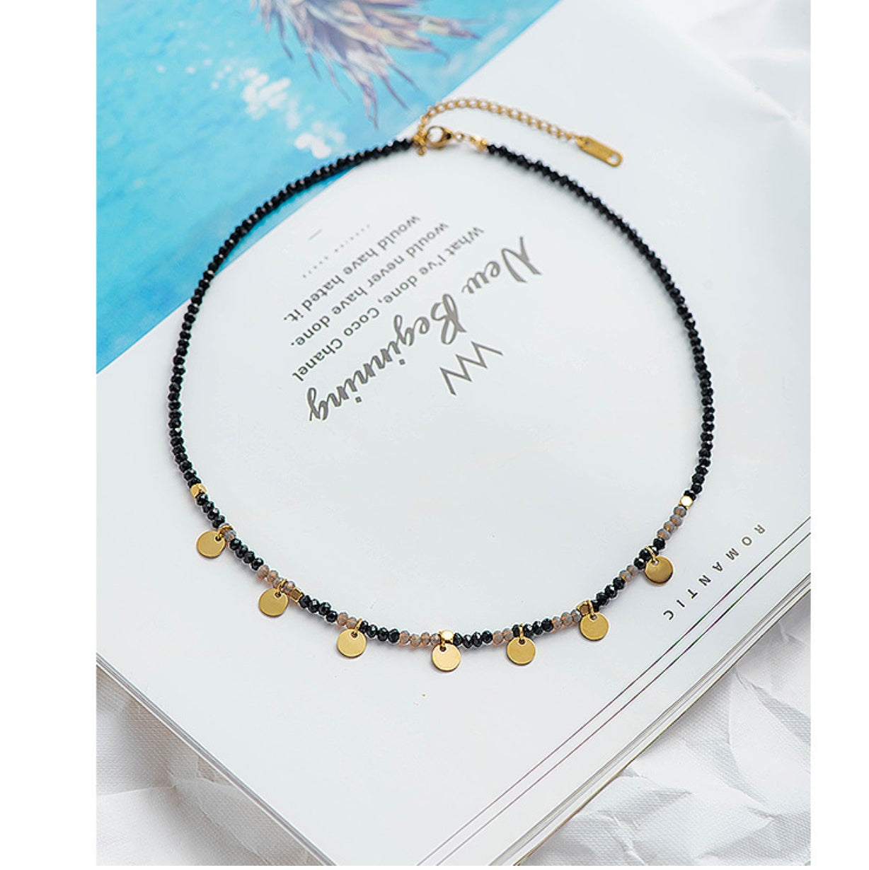 Handmade Crystal Bead Necklace – Gold, Stainless Steel, Stackable