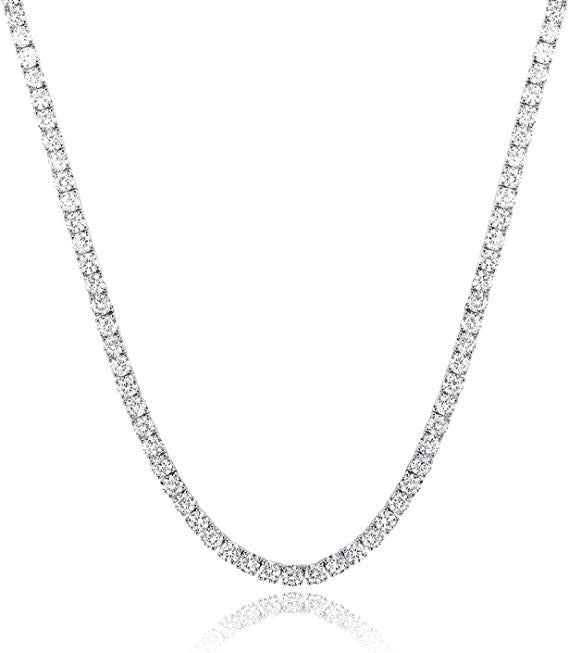 18K White Gold Plated Tennis Necklace - Luxury Zircon Statement Piece
