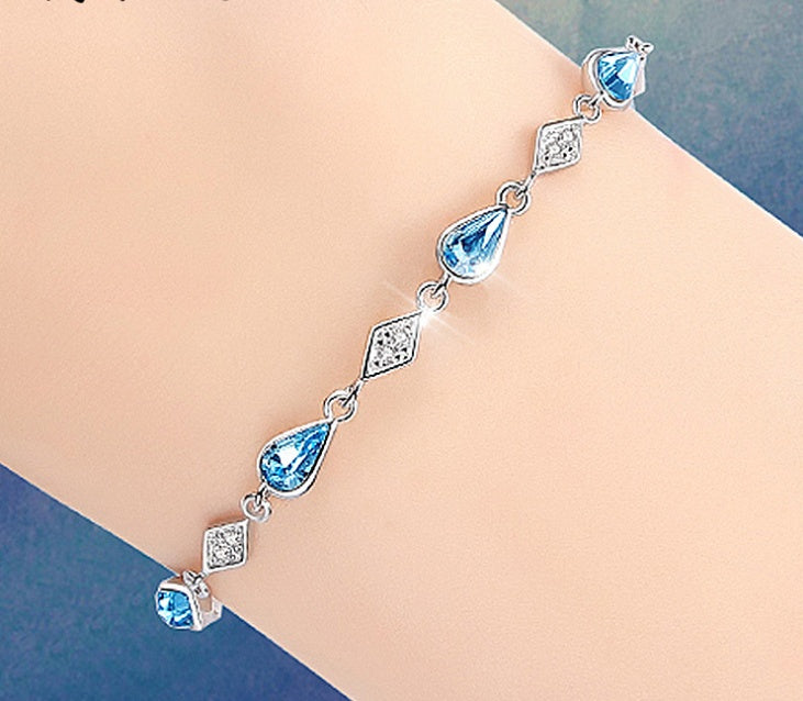Austrian Blue Crystal Bracelet — 925 Sterling Silver