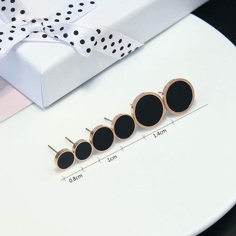 Black Round Titanium Steel Stud Earrings – Minimalist Geometric Luxury Jewelry for Women