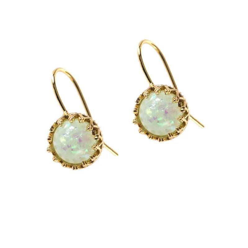 Gold Circular Moonstone Drop Earrings – Electroplated Alloy European Style Luxury Jewelry for Women