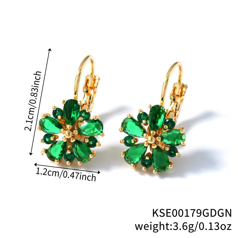 Rose Gold Colorful Zircon Flower Ear Clips